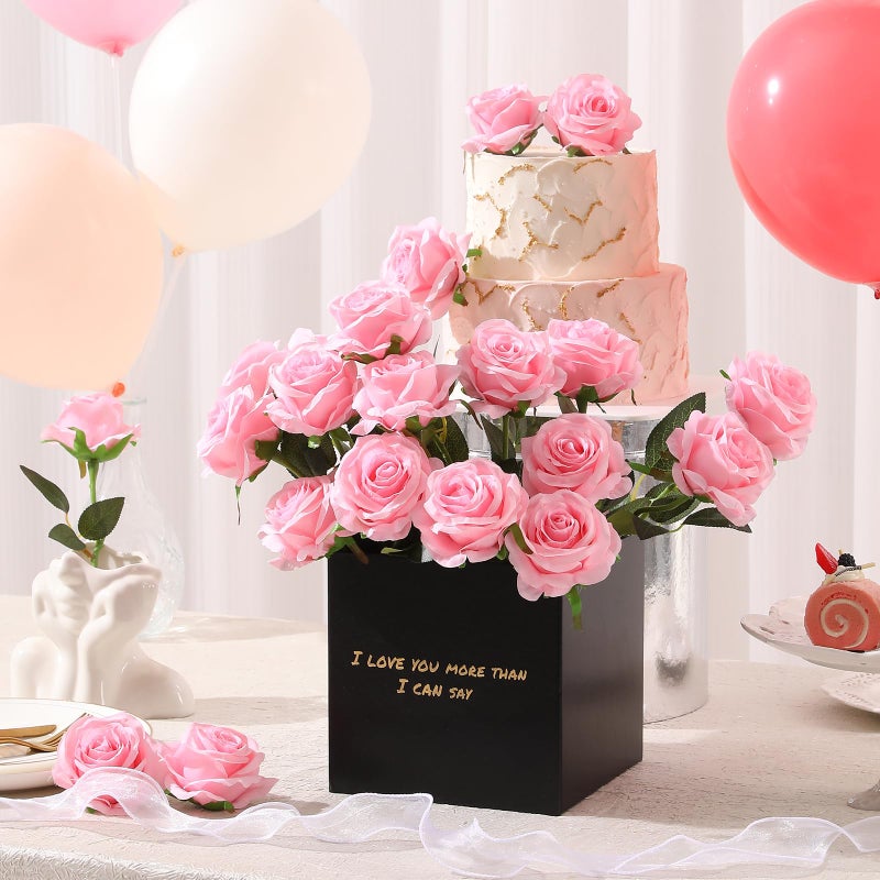 Tifuly Pink Roses Artificial Flowers - 12 pcs Realistic Single Long Stem Fake Silk Roses Bouquet for Party Home Wedding Centerpiece Office DIY Decor - Image 5